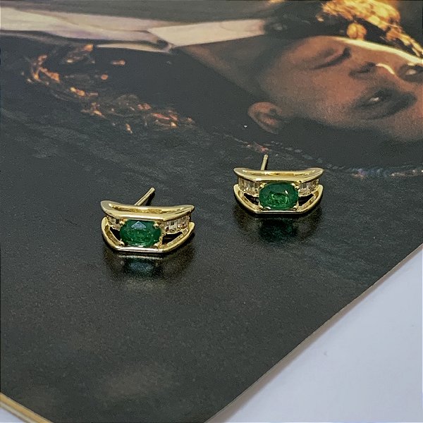 Brinco Zircônia Fusion Cravejada Folheada a Ouro