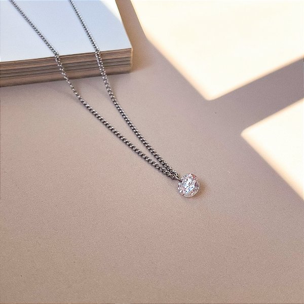 Colar Ponto de Luz com Pedra de Zircônia em Aço Inox