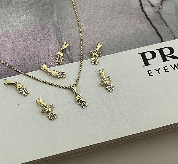 Colar com Pingentes de Filho (a) Folheado a Ouro