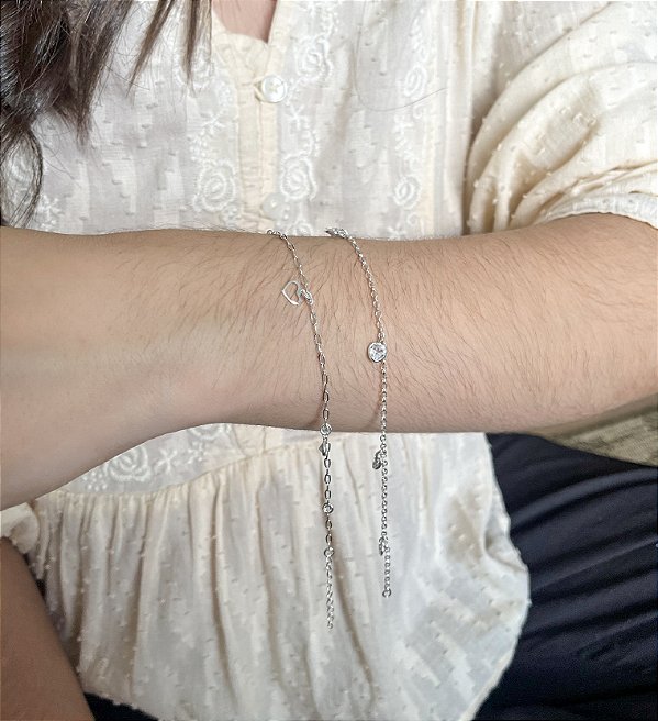 Pulseira com Zircônias de Coração Prata 925