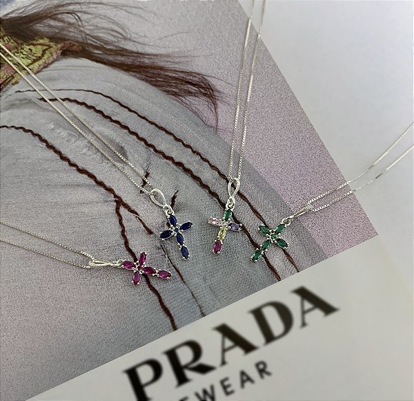 Gargantilha Veneziana com Cruz Cravejada Prata 925