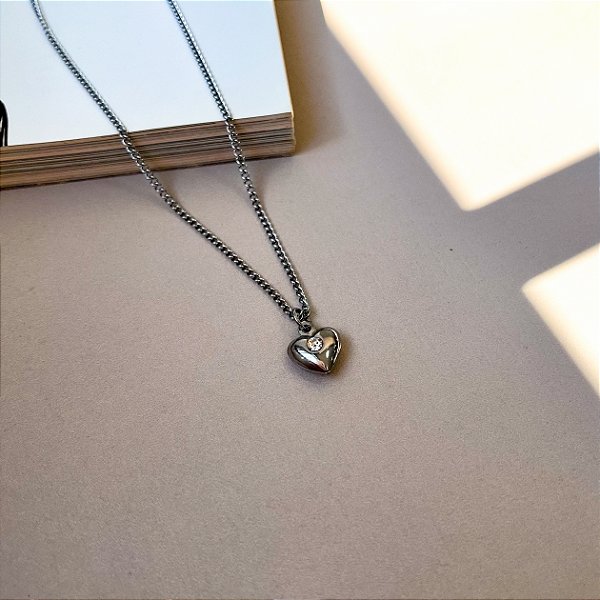 Colar com Pingente de Coração em Aço Inox