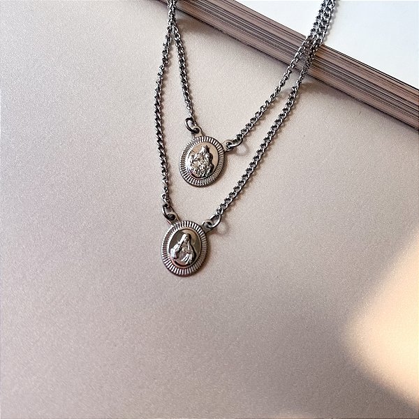 Escapulário Nossa Senhora do Carmo Oval em Aço Inox