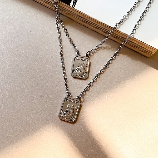 Escapulário São Jorge Fosco em Aço Inox