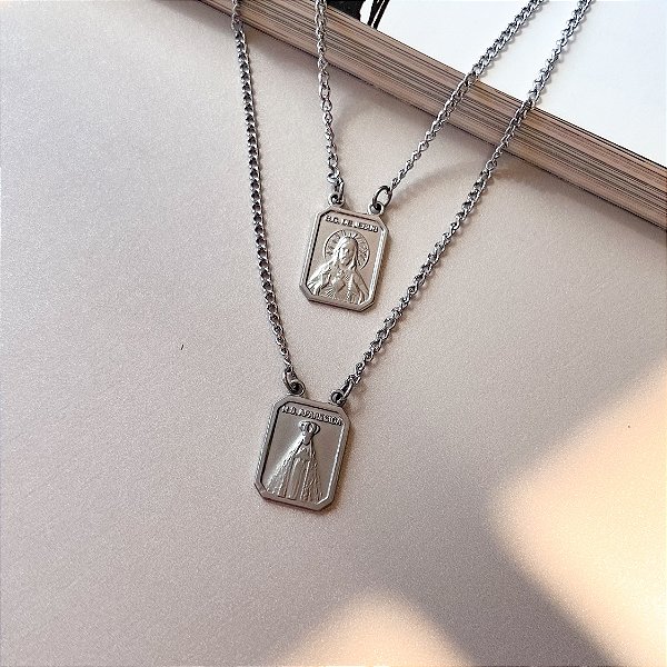Escapulário Nossa Senhora Aparecida Fosco em Aço Inox