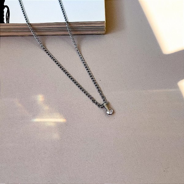 Colar Ponto de Luz com Pedra de Strass em Aço Inox