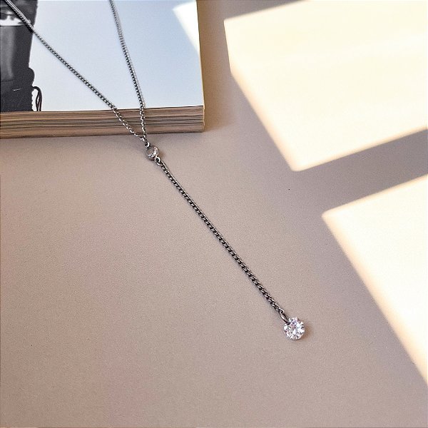 Colar Gravatinha Ponto de Luz em Aço Inox