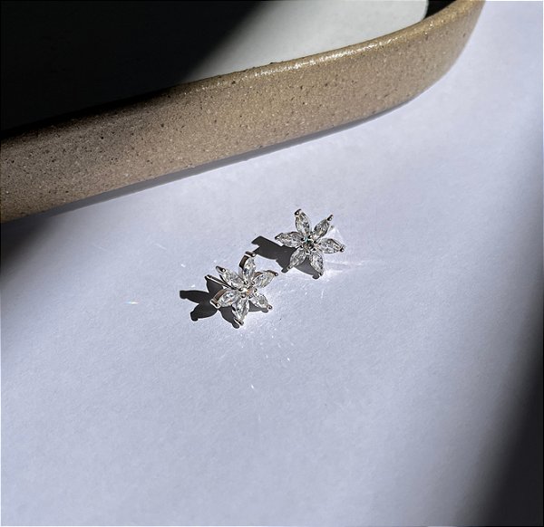 Brinco de Flor Cristal em Prata 925