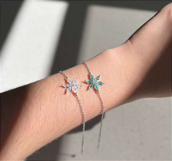 Pulseira de Flor Cristal em Prata 925