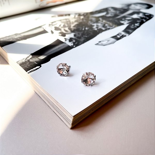 Brinco Ponto de Luz com Pedra de Strass em Aço Inox CRISTAL