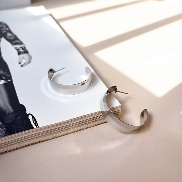 Argola Chapa Reta Lisa 3cm em Aço Inox