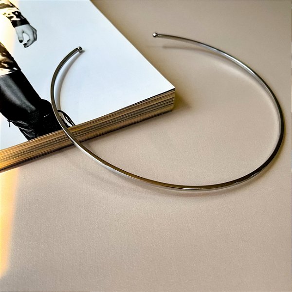 Choker de Aro Ajustável Fio Quadrado 2mm em Aço Inox