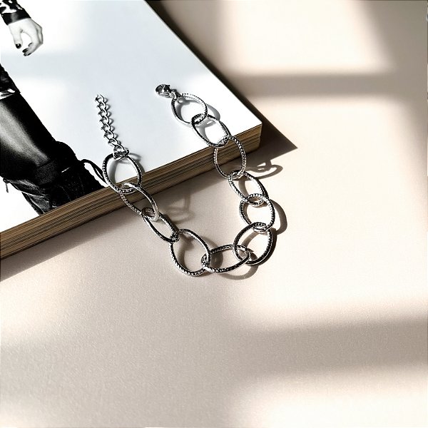 Pulseira de Elos Riscados em Aço Inox