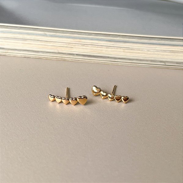 Brinco Coração Crescente Folheado a Ouro