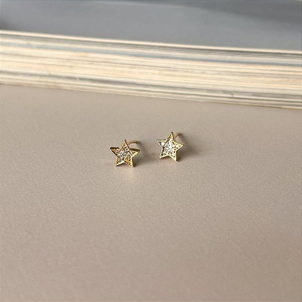 Brinco Estrela Cravejada Folheada a Ouro