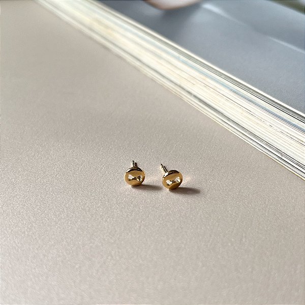 Brinco de Círculo Vazado com Osso de Pet Folheado a Ouro