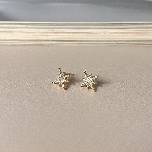 Brinco de Estrela Cravejado com Microzircônias Folheado a Ouro