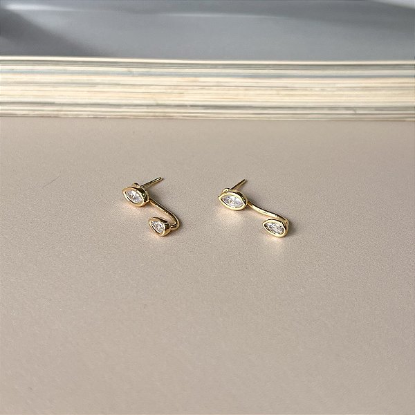 Brinco Ear Jacket (2 em 1) - Ponto de Luz Gota Folheado a Ouro
