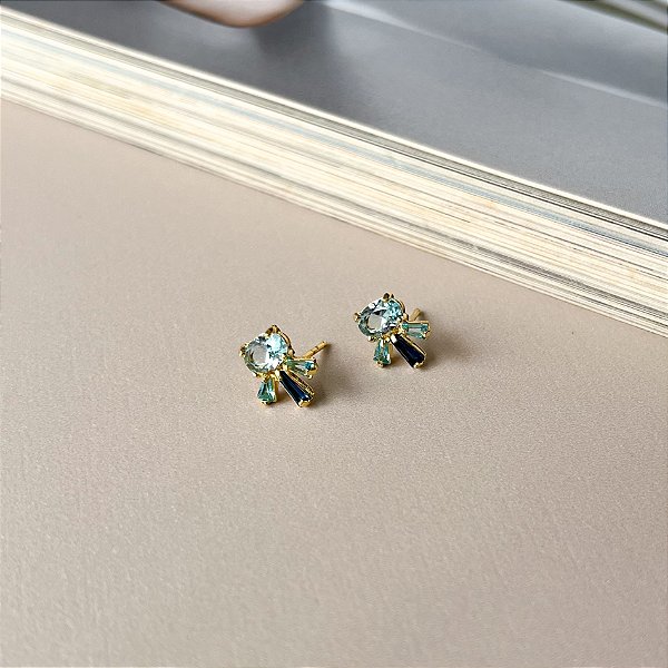 Brinco com Zircônias Folheado a Ouro - Azul