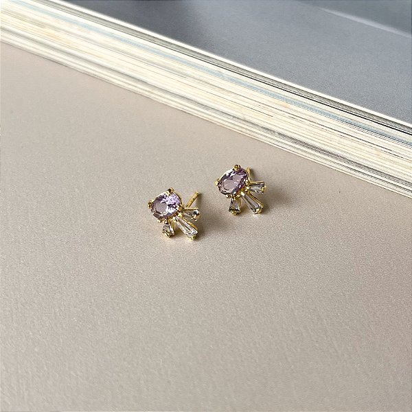 Brinco com Zircônias Folheado a Ouro - Rosa