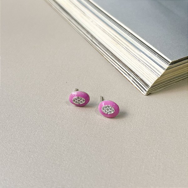 Brinco Oval Resinado Cravejado com Microzircônias em Prata 925 - ROXO