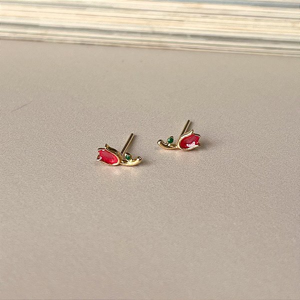Brinco Flor Resinada Folheada a Ouro - VERMELHO
