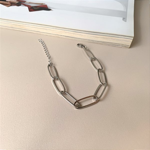 Pulseira de Elos com Ajuste de Tamanho em Aço Inox
