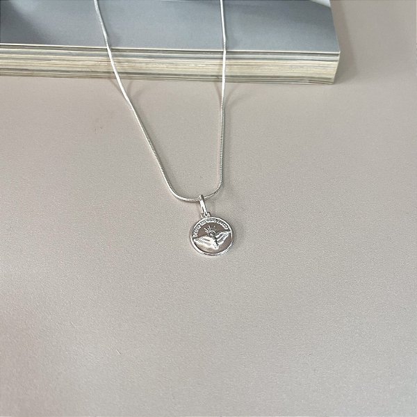 Colar Rabo de Rato com Pingente de Espírito Santo em Prata 925