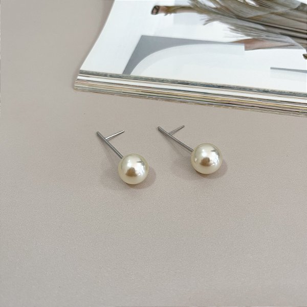 Brinco Palito com Pérola em Aço Inox