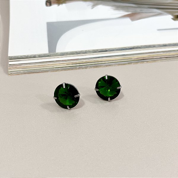 Brinco Ponto de Luz com Pedra Rivali 15mm em Aço Inox