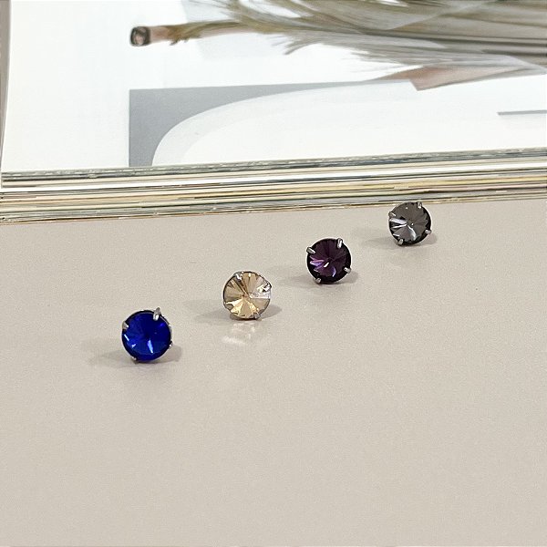 Brinco Ponto de Luz com Pedra Rivali 8mm em Aço Inox