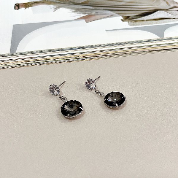 Brinco Médio Duo com Pedra Rivali em Aço Inox