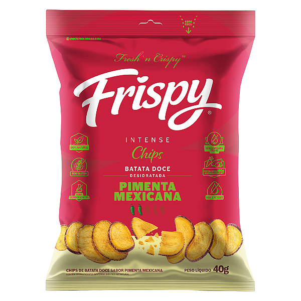 Chips de batata doce sabor pimenta mexicana pacote Frispy 40g