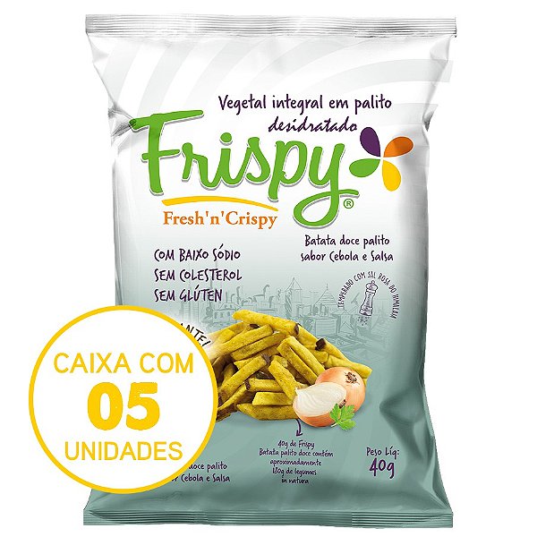 Caixa com 05 pct - Chips de batata doce cebola e salsa palito Frispy integral 40g