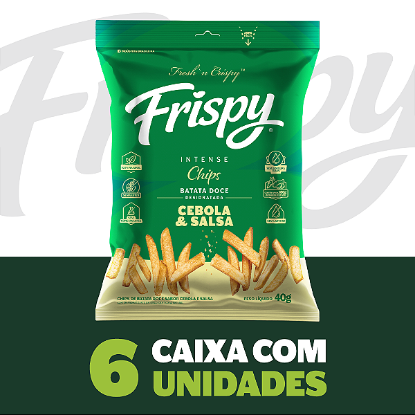 Caixa com 06 pct - Chips de batata doce cebola e salsa palito Frispy integral 40g