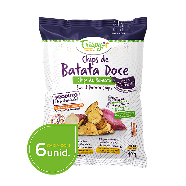 Caixa com 06 pct - Sabores do Mediterrâneo - Chips de batata doce  40g