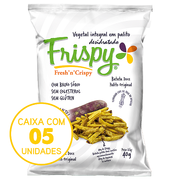 Caixa com 05 pct - Chips de batata doce original palito Frispy 40g