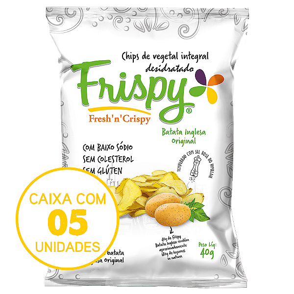 Caixa com 05 pct - Chips de batata original Frispy integral 40g