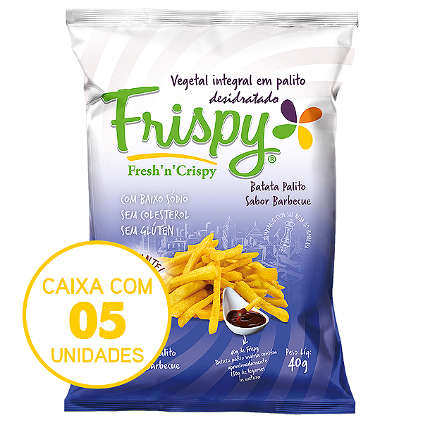 Caixa com 05 pct - Chips de batata sabor barbecue palito Frispy integral 40g