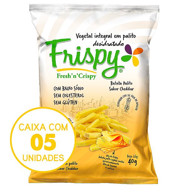 Caixa com 05 pct - Chips de batata sabor cheddar palito Frispy integral 40g