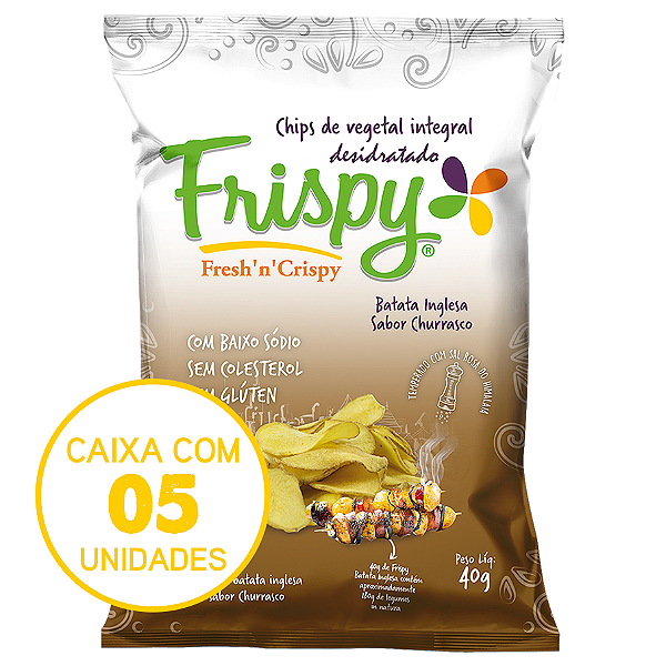 Caixa com 05 pct - Chips de batata sabor churrasco Frispy integral 40g
