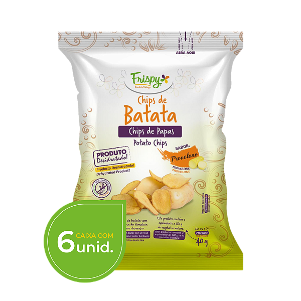 Caixa com 06 pct - Chips de batata sabor provolone Frispy integral 40g