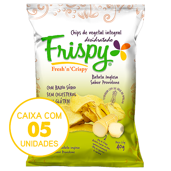 Caixa com 05 pct - Chips de batata sabor provolone Frispy integral 40g