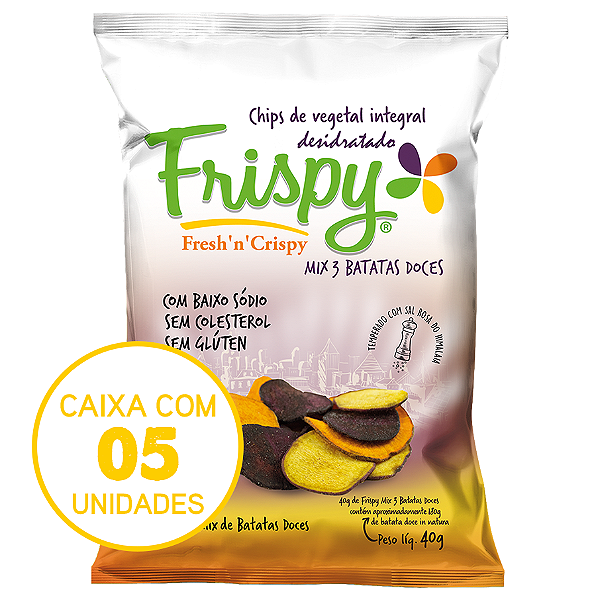 Caixa com 05 pct - Chips mix de 03 batatas doces Frispy integral 40g