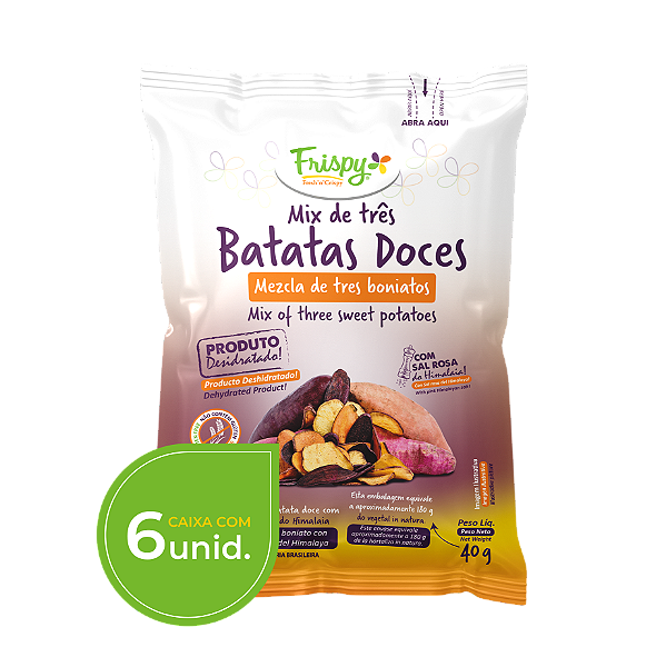 Caixa com 06 pct - Chips mix de 03 batatas doces Frispy integral 40g