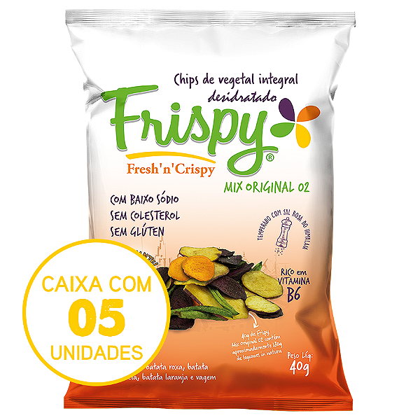 Caixa com 05 pct - Chips mix de vegetais original 02 Frispy 40g