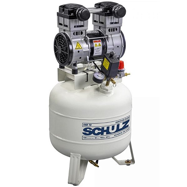 Compressor Odonto Schulz CSD 10/40 - 10pcm 40L 120psi 2CV - 220V - Isento de Oleo (915.0411-0)