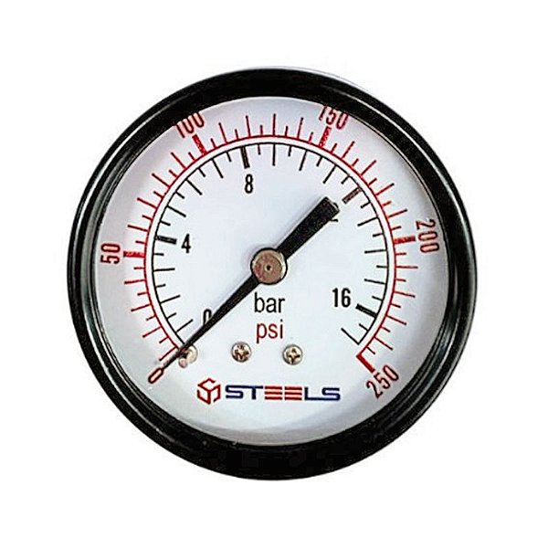 Manometro Traseiro - em ABS - Rosca 1/4 - 250psi ou 16bar - 52mm (Steels - ST10003-14N)