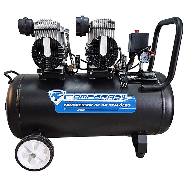 Compressor Compbrasil 1200x2/50L - 10pcm 50L 120psi - 220V - Isento de Óleo (Preto)
