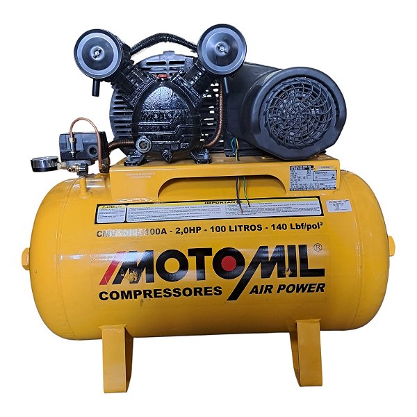 Compressor Motomil CMV 10PL/100 - 15pcm 2HP 100L 140psi - Monofasico 220V (SEMINOVO)